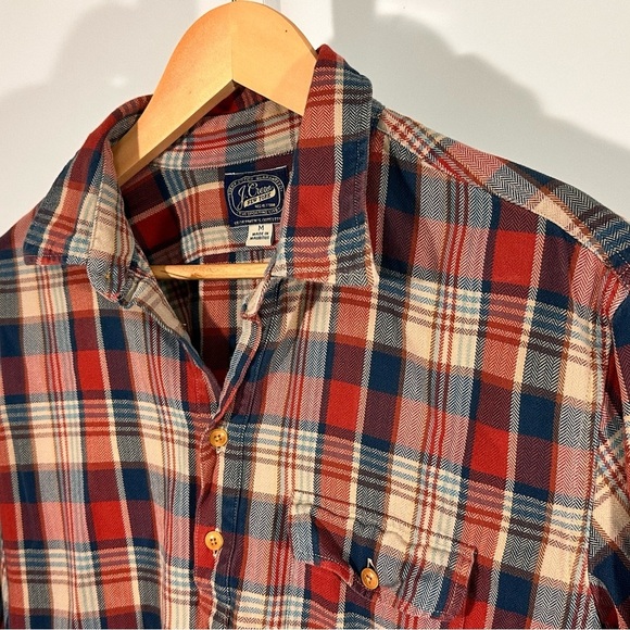 J.Crew broken-in plaid flannel popover red navy soft brushed cotton M classic - Picture 3 of 7